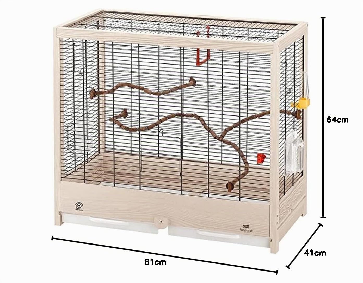 Ferplast Gabbia per Uccelli in legno FSC GIULIETTA 6, Gabbia Canarini, Cocorite e Uccelli esotici, Accessori inclusi, 81 x 41 x h 64 cm.