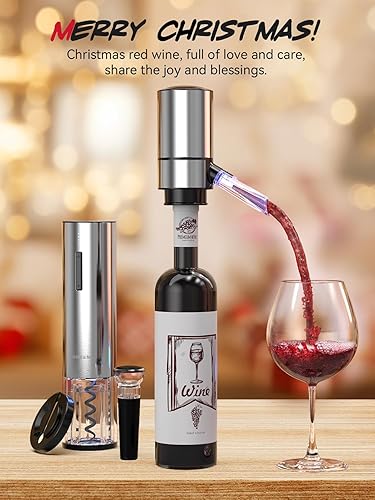 Miniatura 2 de Tomeem - Juego de abridor de vino eléctrico juego de regalo de vino con abridor de vino recargable aireador eléctrico tapones al vacío y cortador de