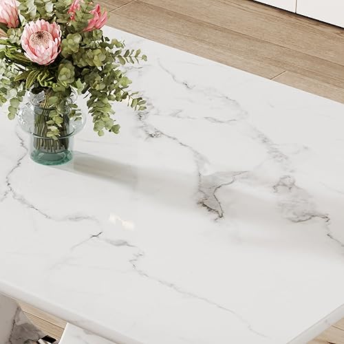 Miniatura 5 de JUFU Mesa de comedor de mármol sintético de 63 pulgadas para 6, moderna mesa rectangular de cocina y comedor, parte superior de MDF con aspecto de