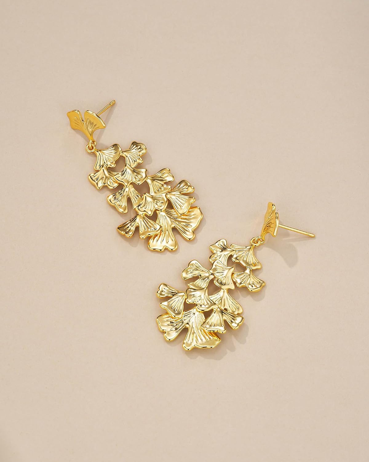 18K Gold Plated Two Tone Dangle Statement Earrings for Women by SNGIA, Handmade Trendy Summer Leaf Flower Floral Boho Jewelry Gifts, Thin Beachy Vintage Plant Fashion Drop Accessories, Vintage Nickle Free Floral Dangling Earrings. - Image 5