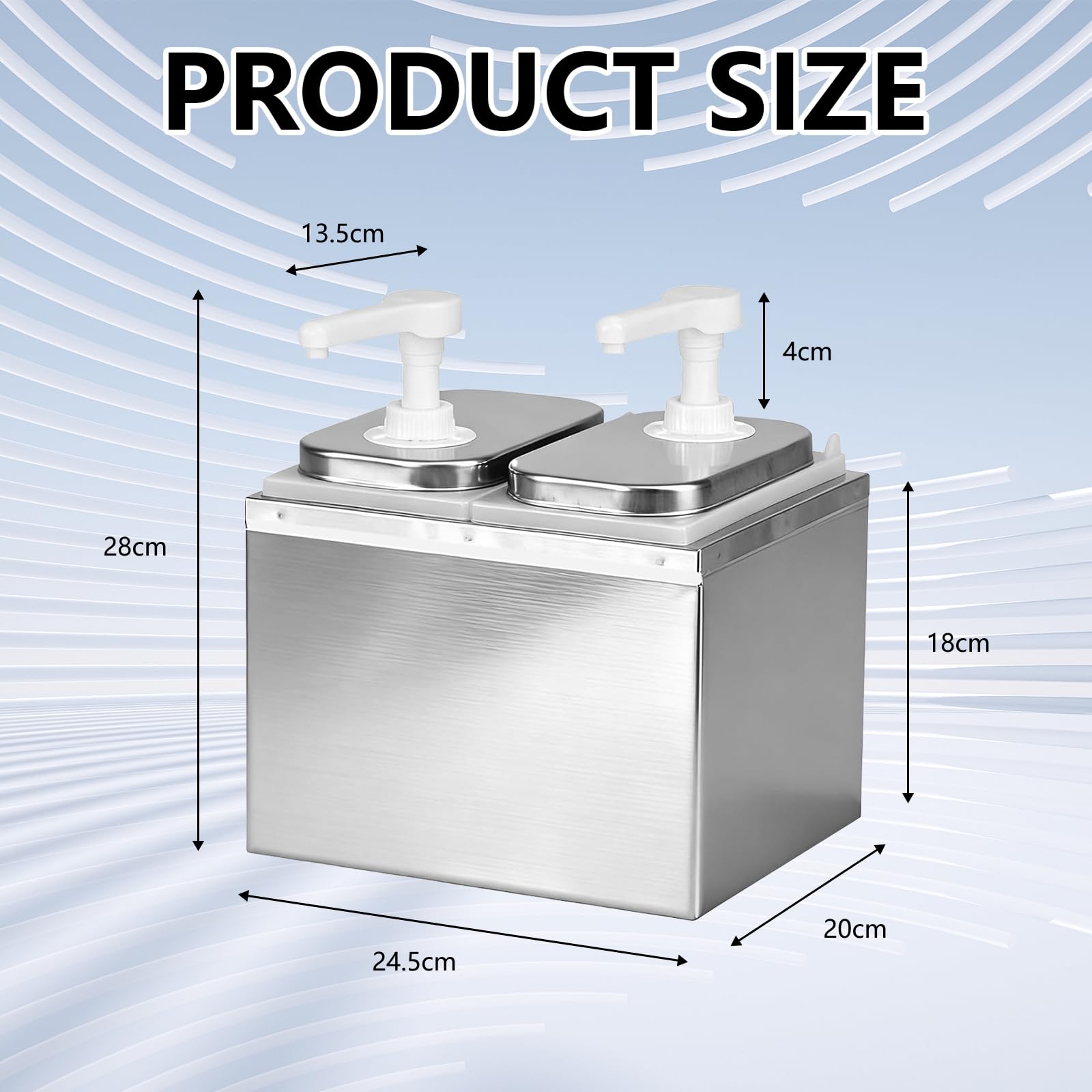 4L Saucenspender Pumpstation, Edelstahl 304 Ketchup Spender 2 x 2L Gastro Soßenspender Lebensmittelecht, Fördermenge 20ml pro Hub, für Ketchup Senf Saucen mit Partikeln bis 0,4cm Spülmaschinenfest
