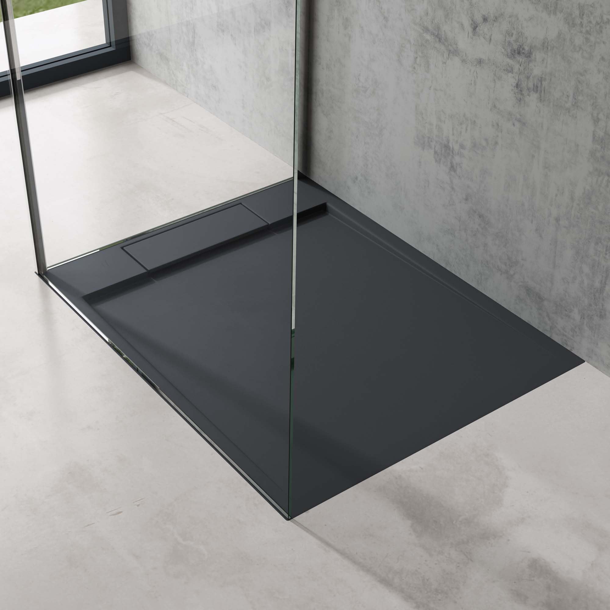 Doporro Piatto Doccia 70x90x4 cm con Piletta, Piatto Doccia Geoma04 in Pietra Artificiale Antracite incl. Piletta di Scarico, Forma: Rettangolare