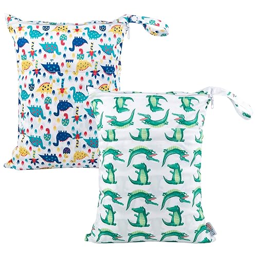 Miniatura 20 de ALVABABY 2 bolsas de pañales de tela húmedas y secas, impermeables, reutilizables, con dos bolsillos con cremallera, para viajes, playa, piscina,
