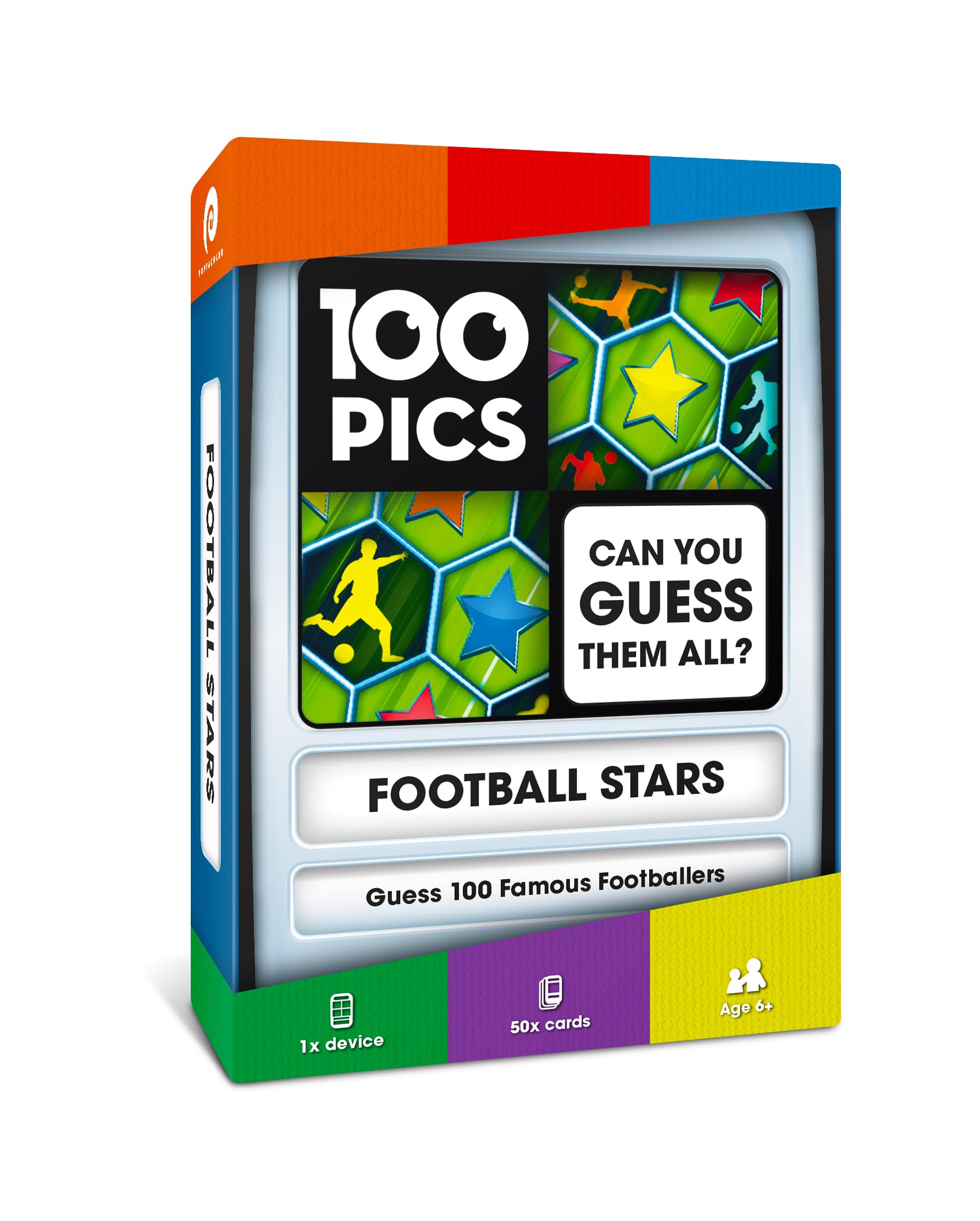 100 PICS Football Stars Game | Guess 100 Players | Flash Cards with Slide Reveal Case | Quiz Card Game, Gift, Stocking Filler | For Kids and Adults | Ages 6+