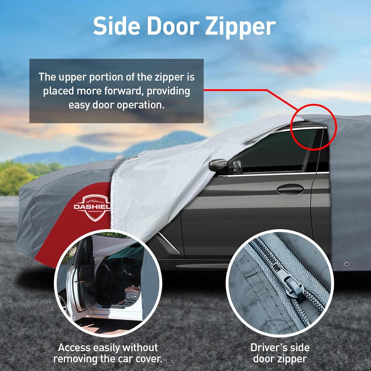 Ultimum Lite Car Cover Mercedes-Benz EQS 450+ 450 4MATIC Sedan 2022-2026, with Zipper Door Lightweight All Weather Protection Semi Custom Fit Dust, Sun, Snow, Rain Protection Indoor Outdoor Gray