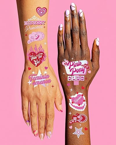 Miniatura 4 de xo, Fetti Pink Pony Club - Tatuajes temporales  54 piezas de papel de aluminio iridiscente  Fiesta de despedida de soltera de vaquera, recuerdos del