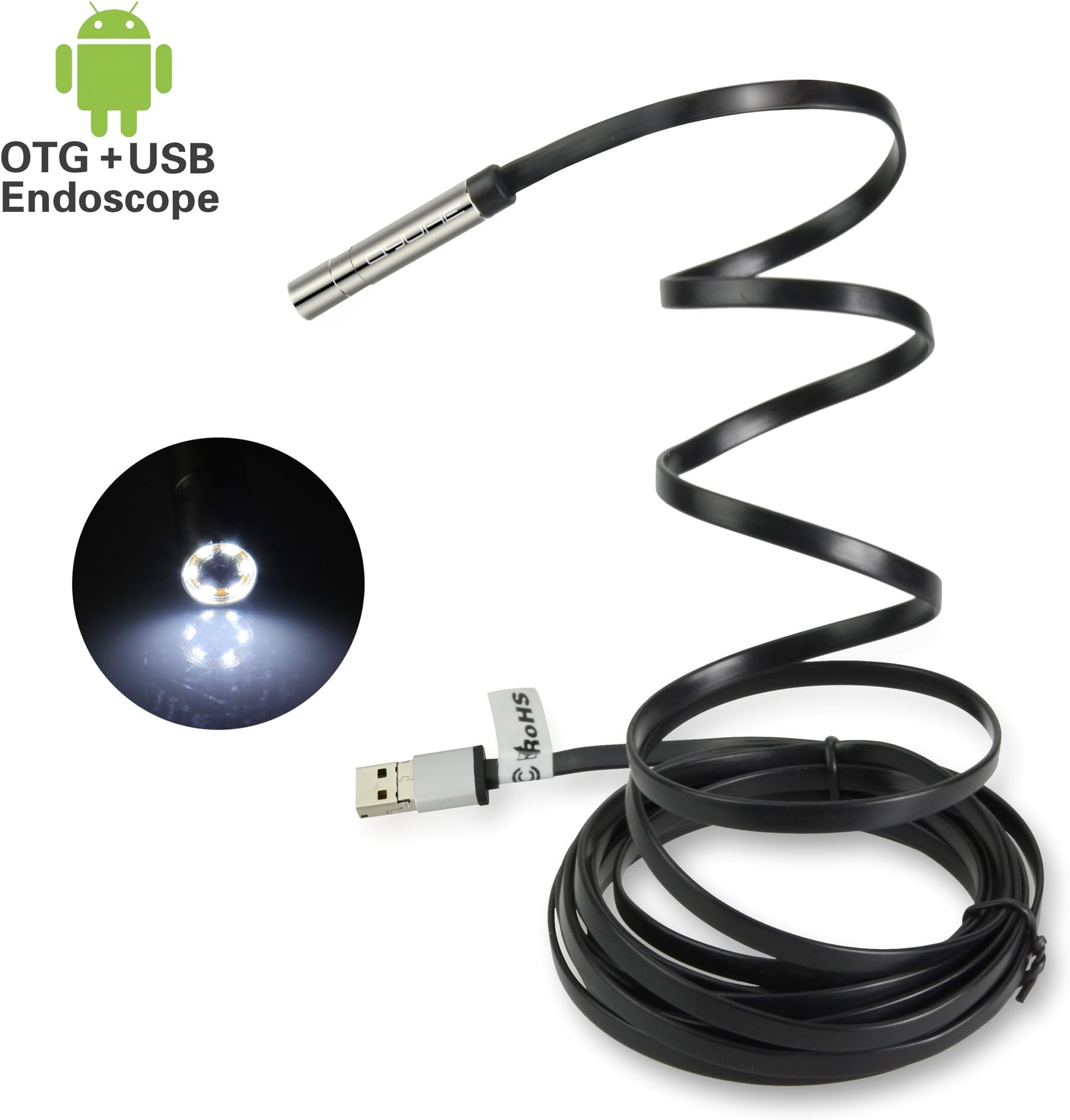 HD USB Endoscope 2 in 1 USB/Micro USB Borescope 8.5mm Waterproof Inspection Snake Camera for Laptops and Android Smartphones with OTG Function (2M/6.56ft)