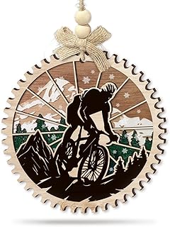 Cycling Christmas Ornament 2025 - Mountain Biker Decoration for Tree, 2 Layer Wood - Nature Adventure Bike Gift for Man, Cyclists, Outdoor Lover, MTB Riders