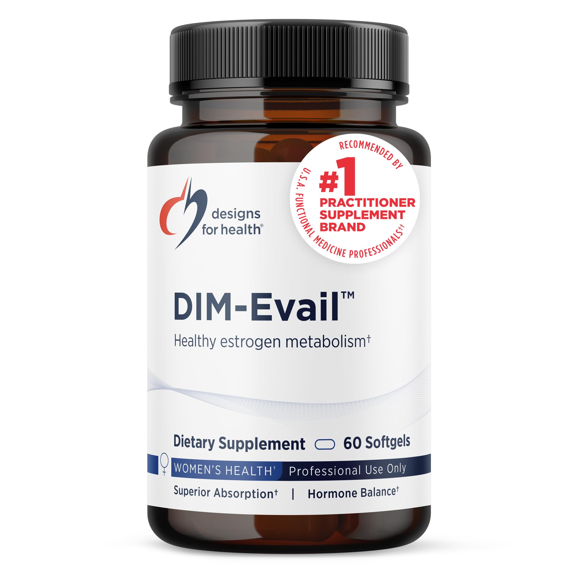 Designs for Health DIM-Evail - 100mg Diindolylmethane Supplement - Enhanced Absorption Technology DIM Supplement - May Support Healthy Estrogen Metabolism - Gluten Free + Non-GMO (60 Softgels)