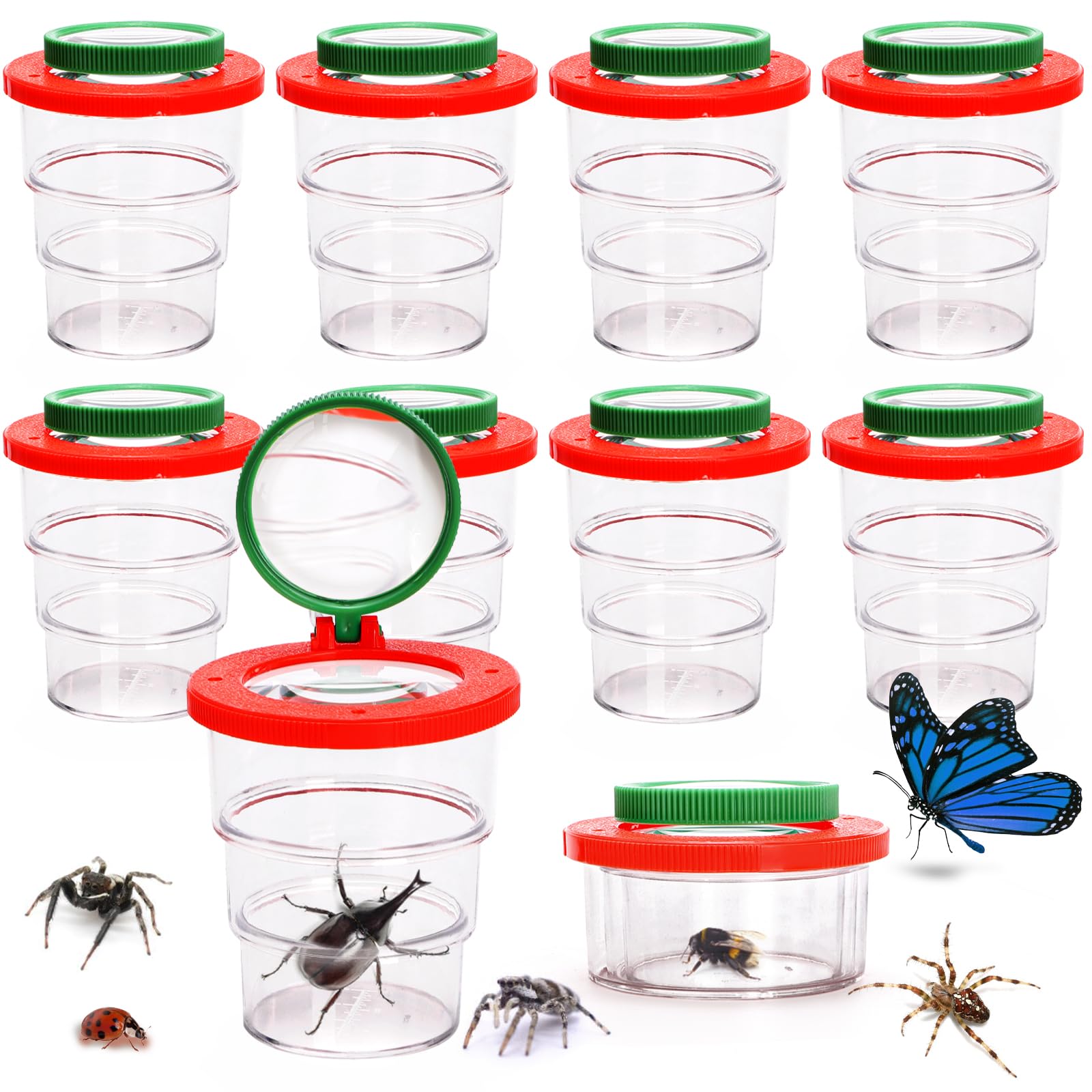 Coloch 10 Pack Bug Viewer for Kids, Plastic Magnifying Insect Box Stretchable Bug Magnifier Container Breathable Insect Bug Cage Bug Jar Bug Observation Tools, for Kids, Children, Nature Exploration