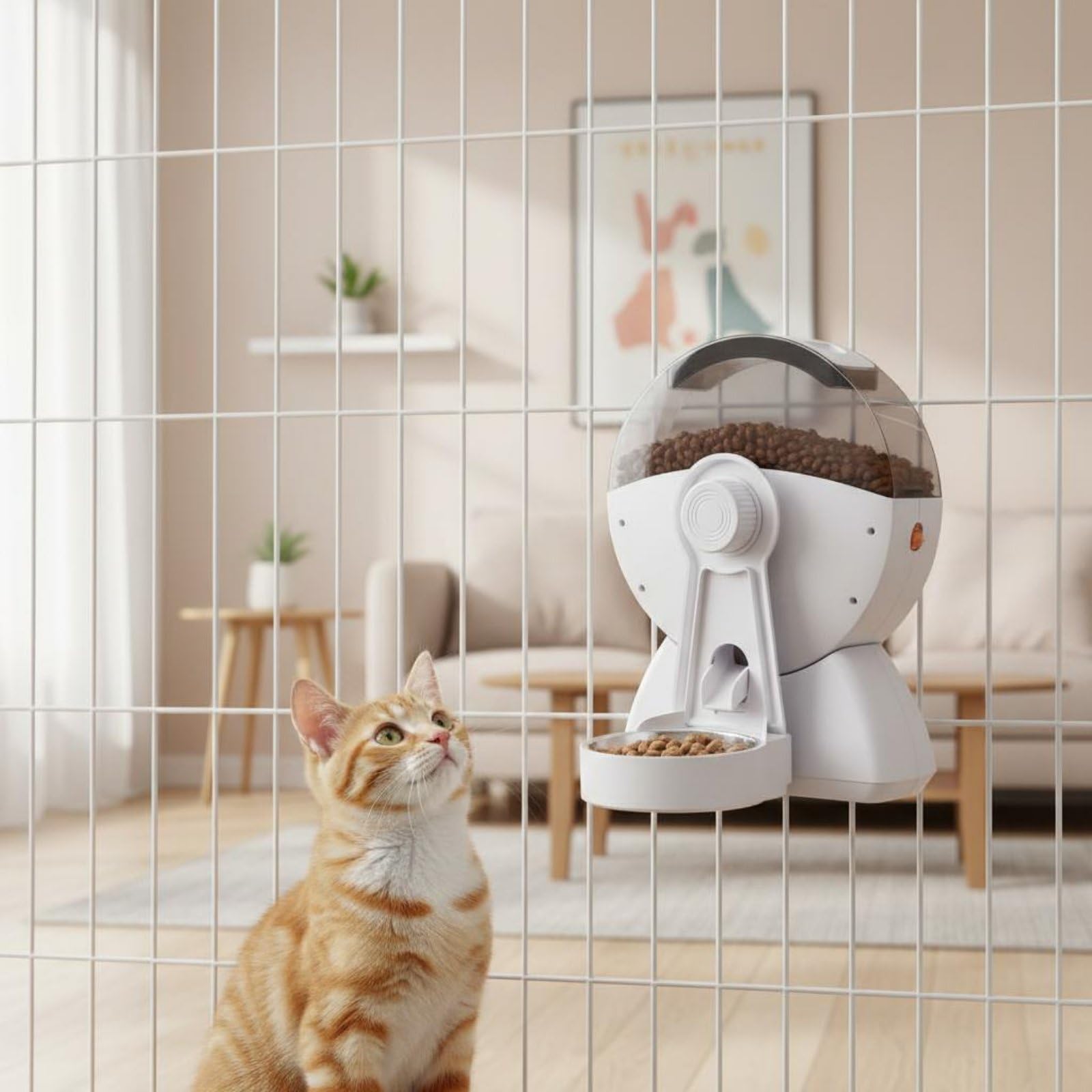 Alimentador Automático Dispensador de Comida Programable para Mascotas con Diseño Colgante Que Ahorra Espacio Doble Sellado con Desecante para, Modelo con Video
