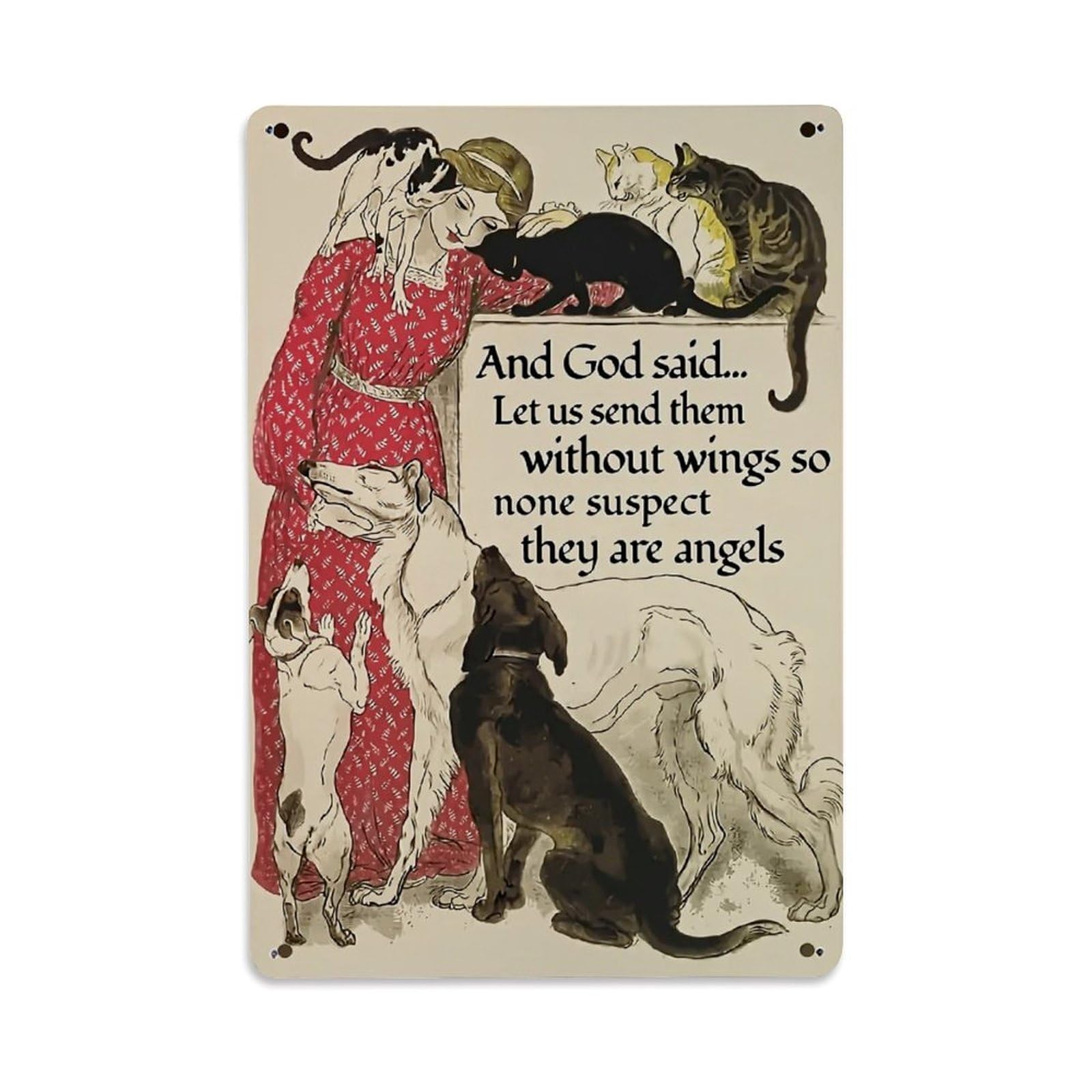 Woman With Cats And Dogs Retro Metal Tin Sign, Vintage Metal Poster for home, Gaming Room, Studio Workshop,Bar,Garage Wall Art Decor 8x12 Inch