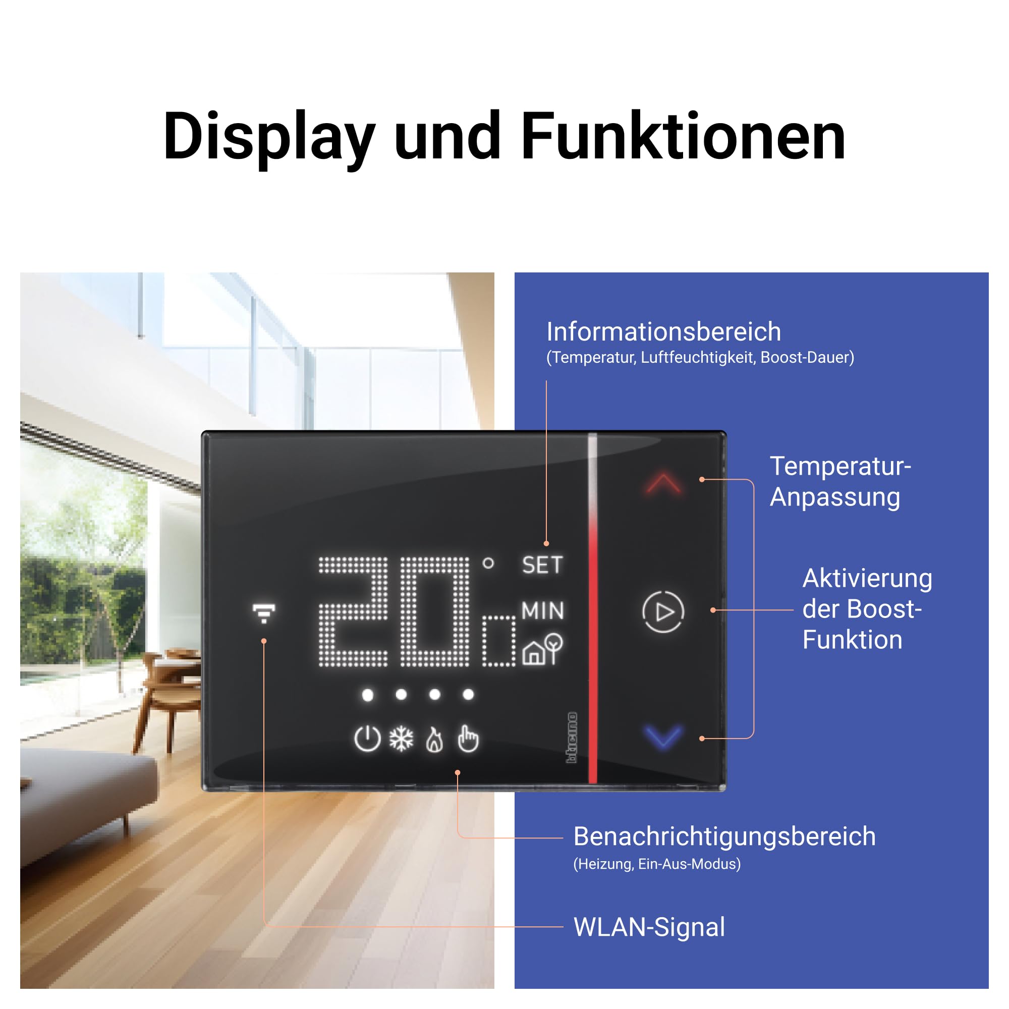 Bticino Termostato WiFi intelligente Smarther2 with Netatmo XG8002, Incasso, Nero - versione professionale