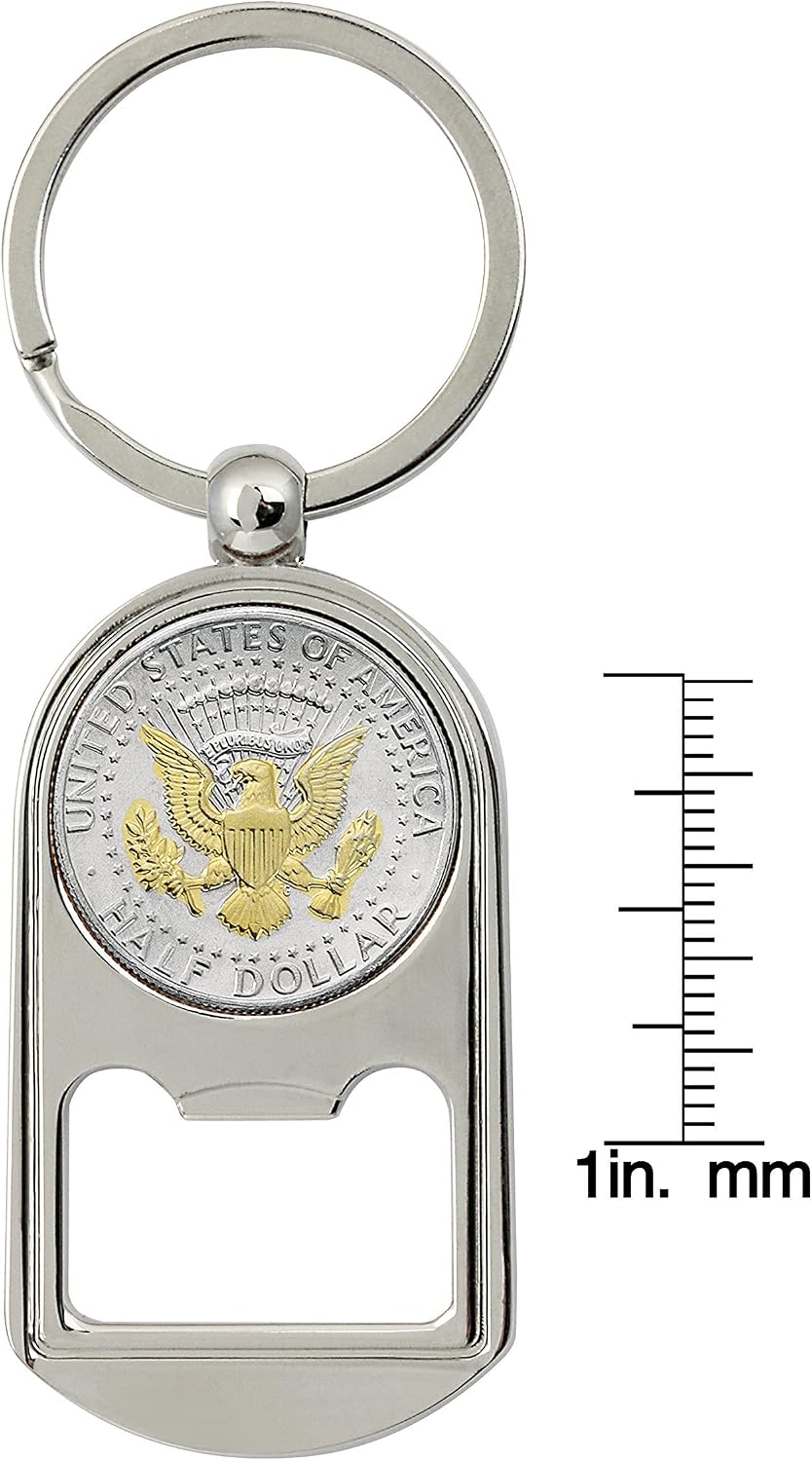 Keychain Bottle Opener Presidential Seal Coin Two Tone | Genuine United States JFK Half Dollar Reverse | Men’s Accessories
