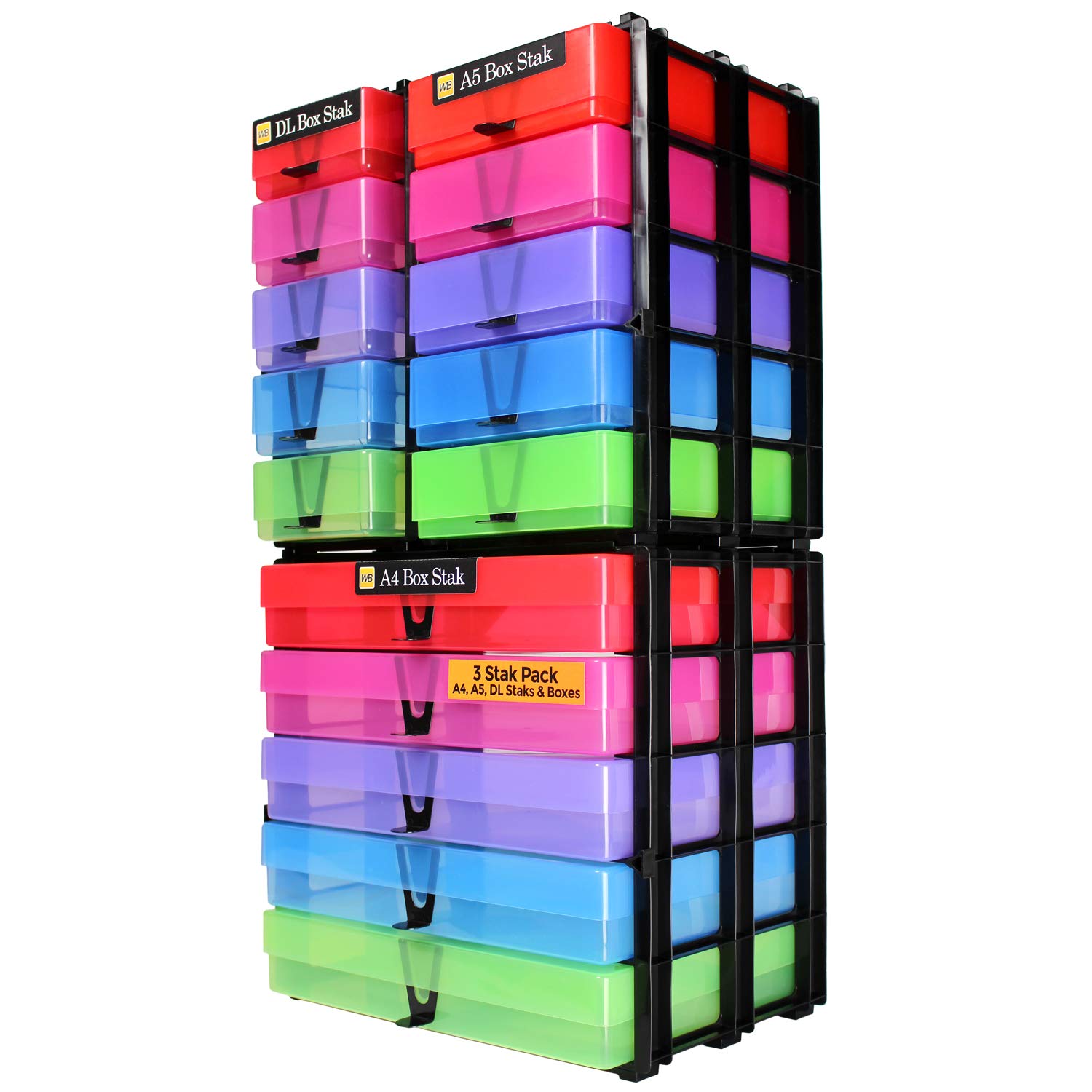 Westonboxes Multicoloured / Transparent Three Box Storage Unit Set, A4 A5 And Pen Pencil Craft Storage