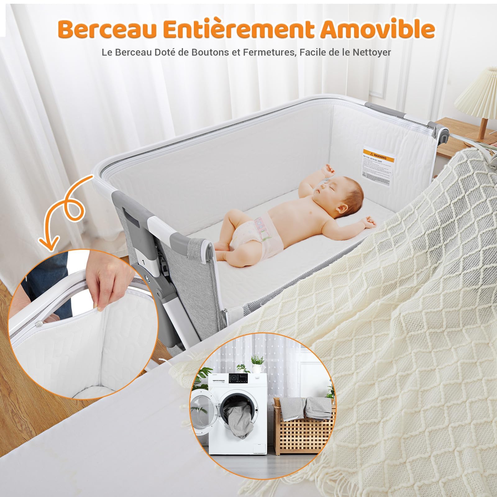 GarveeHome 3 in 1 Baby Beistellbett, Klappbares Beistellbett, Babywiege Mit Matratze Und Moskitonetz, Höhenverstellbar, Mit Reisetasche, Für Babys Von 0 Bis 36 Monaten, Hellgrau