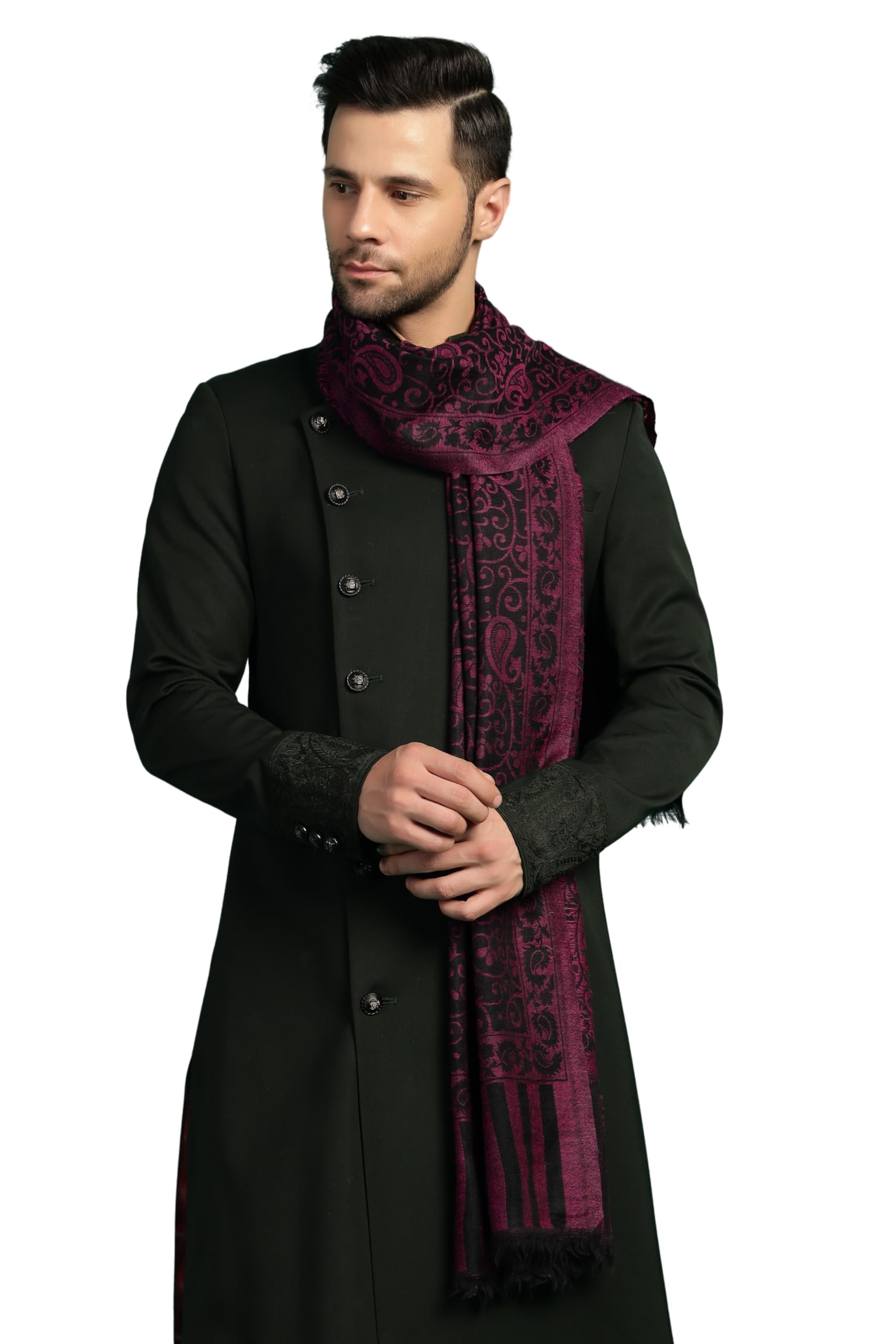 Mens 100% Pure Wool With Woolmark Certificate Stole, Paisley Design, Black-image-16