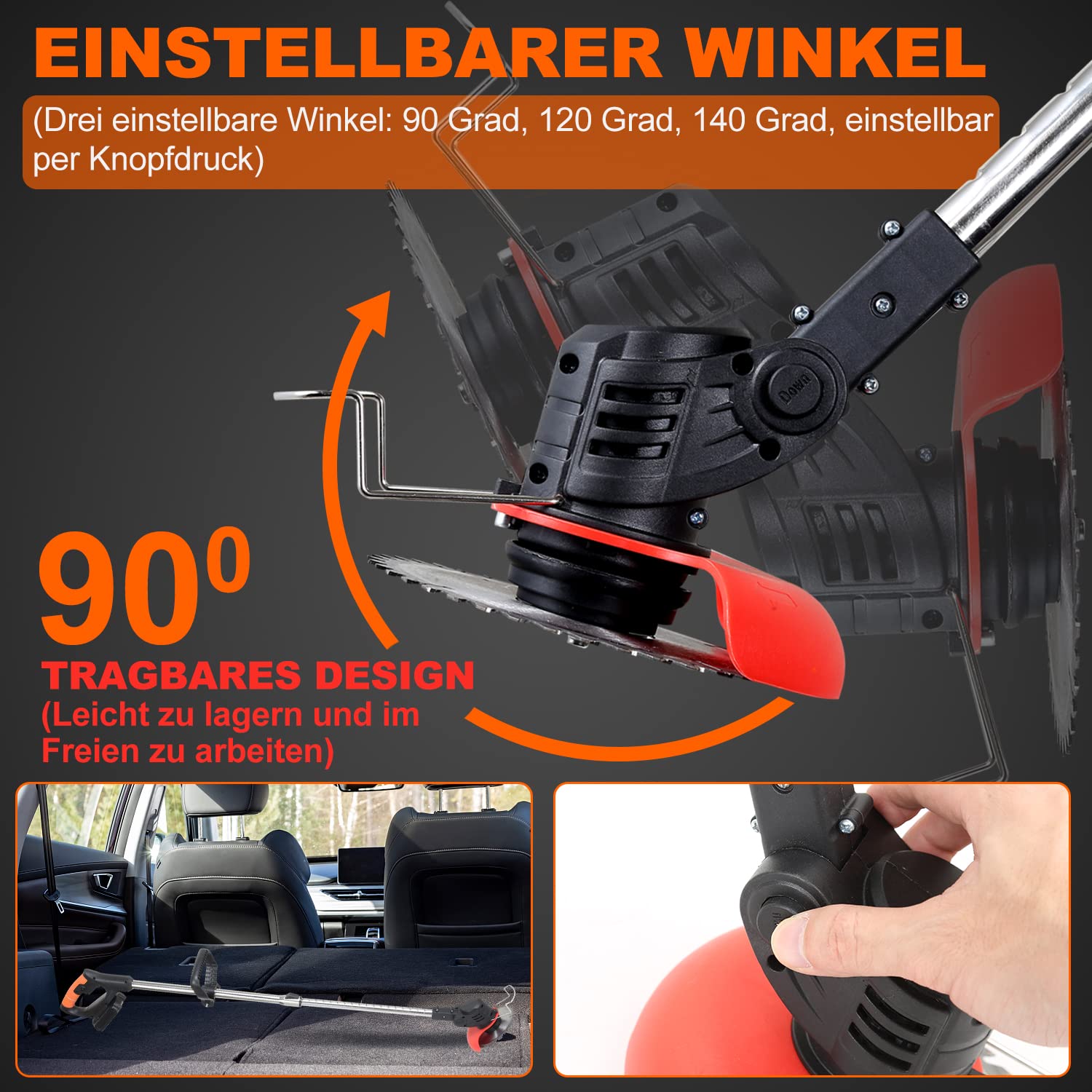 Gimisgu Desbrozadora con batería, cortador de bordes de césped de 24 V con batería de iones de litio de 1,5 Ah y cuchillo de plástico, ancho de corte de 15 cm, mango telescópico, ajuste de ángulo de