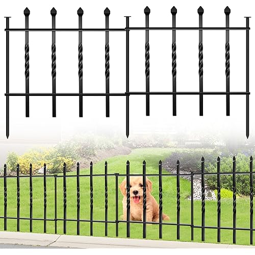 5 Panels Decorative Garden Fence, 13in(H)×7.08Ft(L) Heavy Duty Twist Outdoor Dog Fence Rustproof Metal Square Tube No Dig Animal Barrier Border Fencing for Temporary Yard Patio Landscape