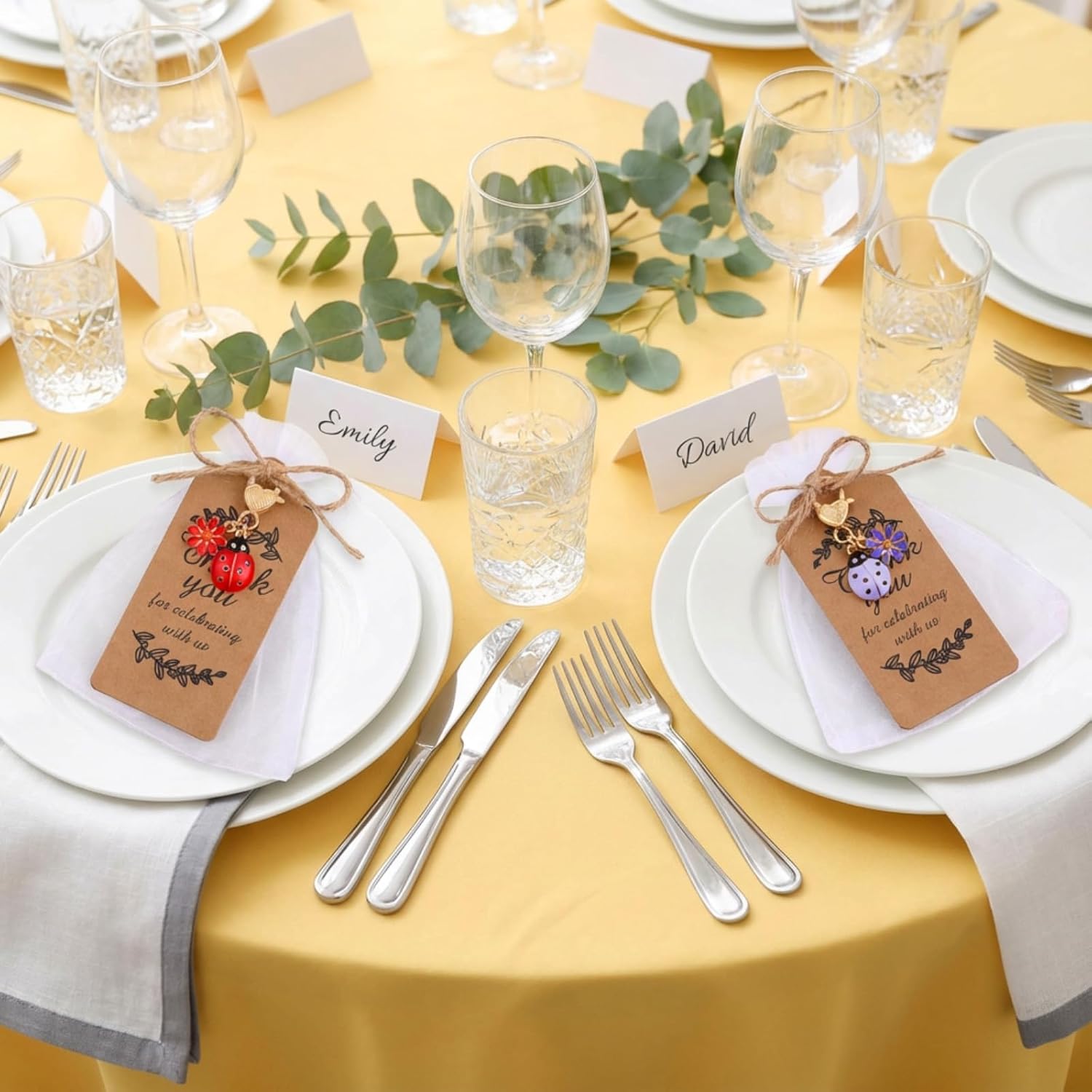 60 Pack Seven-spotted Ladybug Keychain Party Favors Set Include 20 Keyring with 20 Kraft Tags Organza Bag and 20 Thank You Tags for Guests Souvenir Baby Shower Wedding bridal shower - Image 5