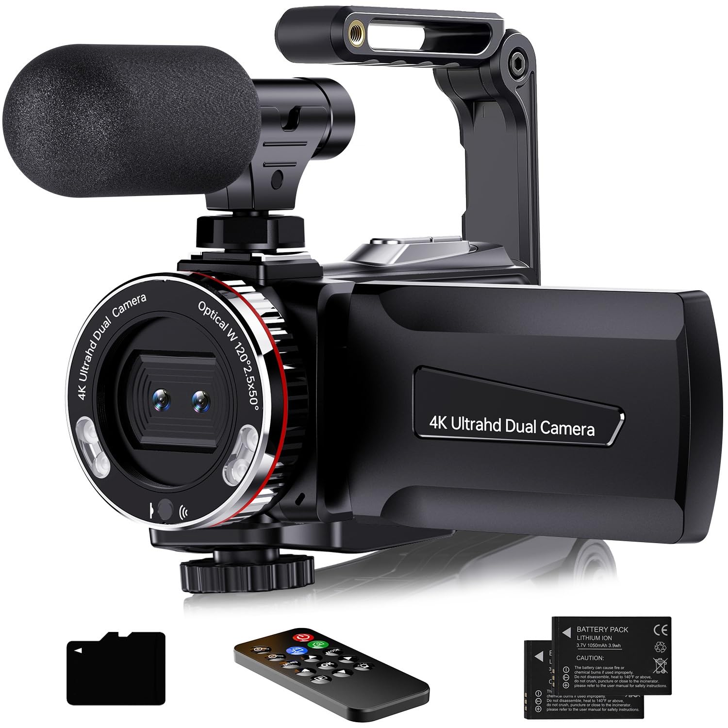 Digital Video Camera Camcorder 4K, 64MP UHD Vlogging Dual Camera for YouTube, 21X Digital Zoom HD Screen Vlog Camera with External Microphone, Stabilizer, Remote, 2 Batteries, Remote, Memory Card