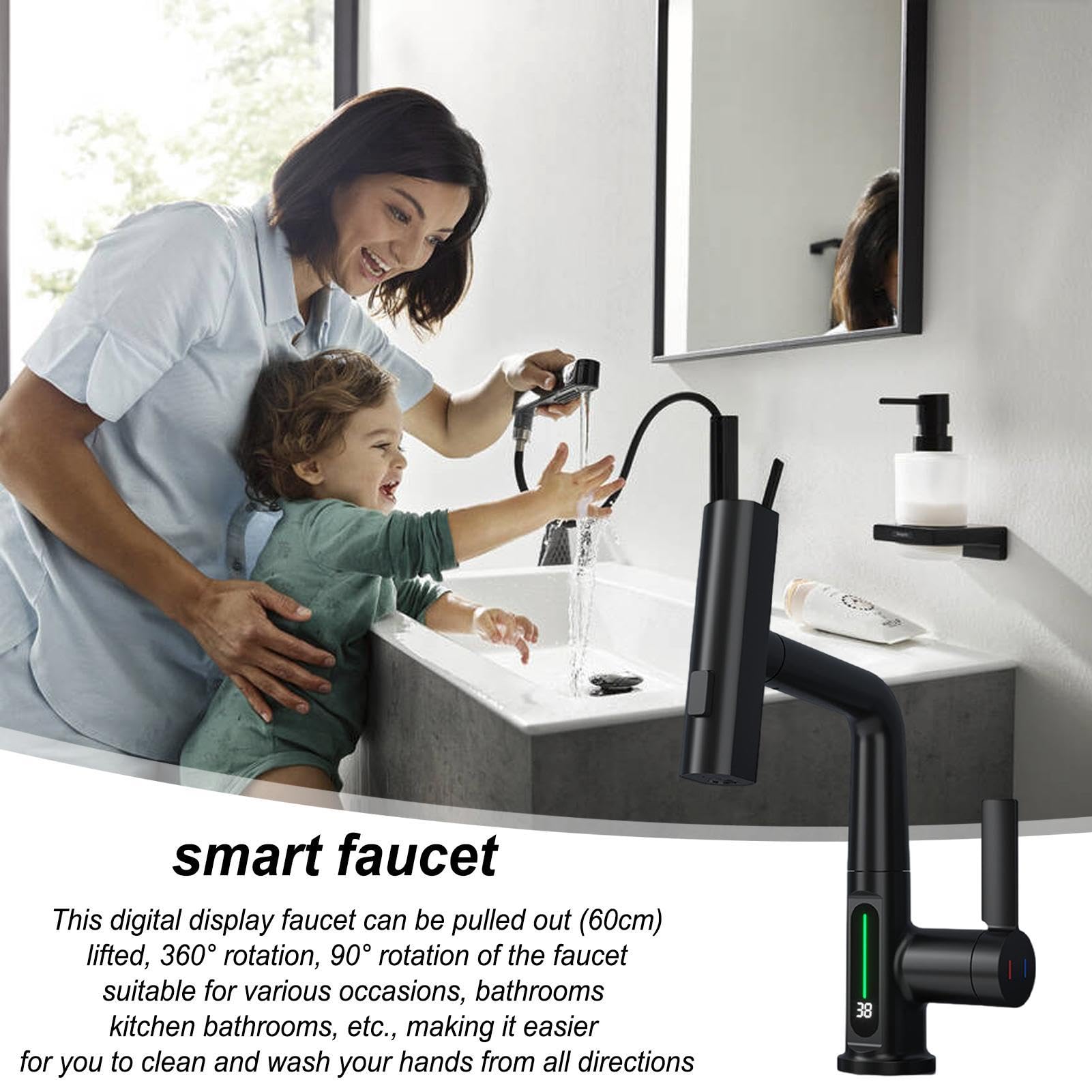 Rubinetto Per Rubinetto Estraibile con 5 Modalità Acqua e Display Digitale