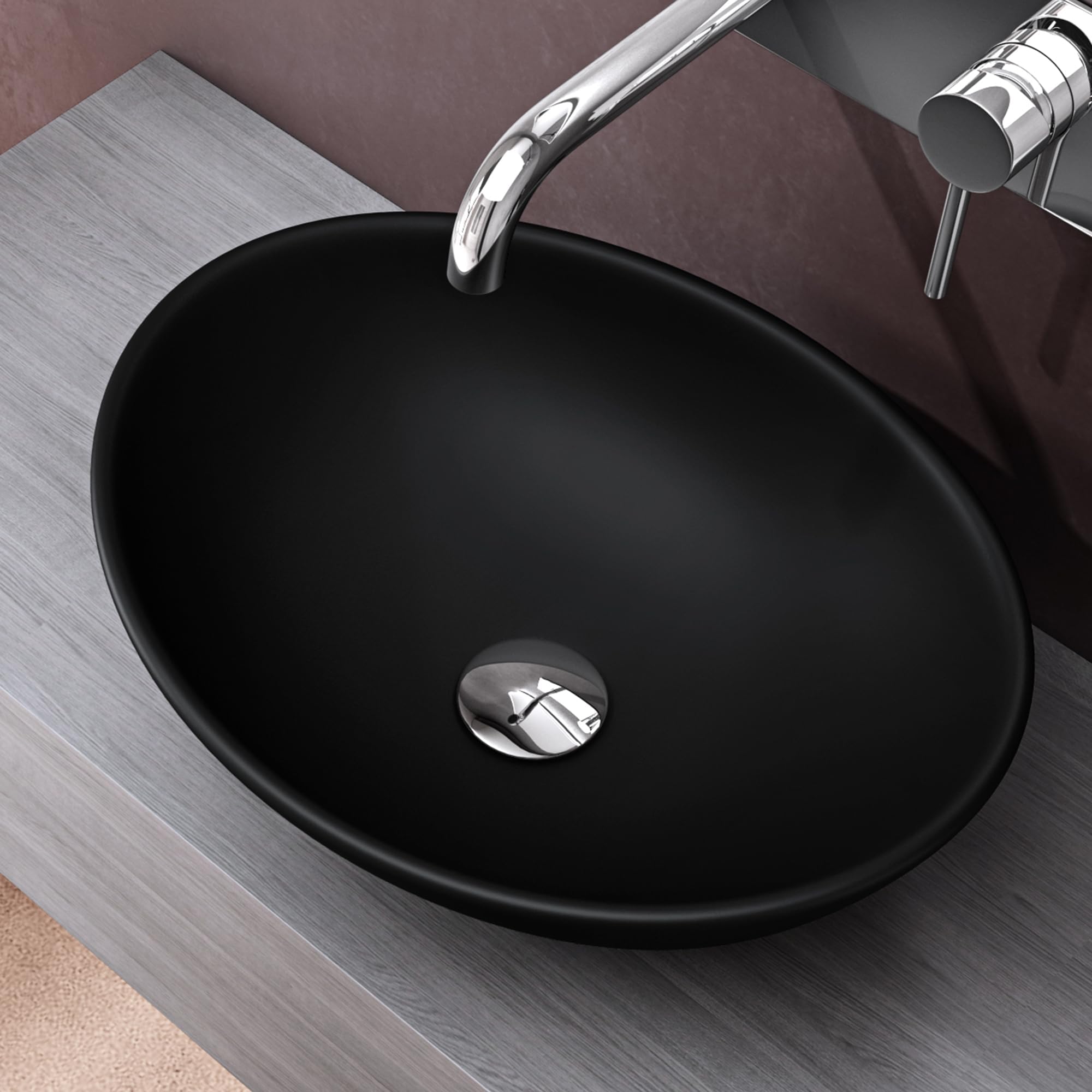 doporro Waschbecken oval Aufsatzwaschbecken Anthrazit Matt 42x34x14.5cm | Keramik Waschschale Handwaschbecken für das Badezimmer und Gäste-WC Nano-Versiegelung Leichte Reinigung Brüssel205
