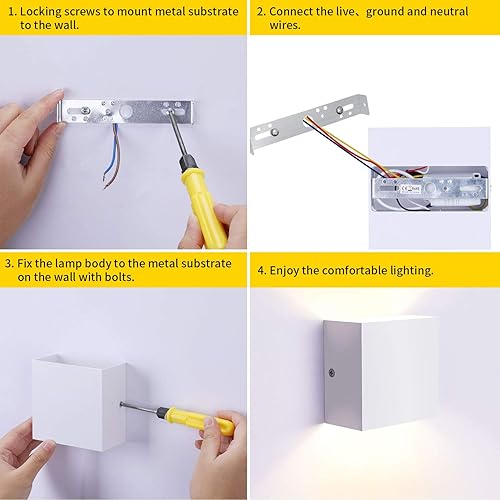 Miniatura 7 de LIGHTESS Aplique de pared moderno mini de 10 W blanco cableado, juego de 2 luces de montaje en pared para interiores, mini lámpara de pared LED de