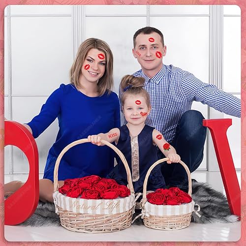 Miniatura 6 de BASEMMAHER 83 calcomanías temporales de tatuajes de labios rojos para el día de San Valentín, labios rojos, beso de amor, cupido, rosa, ramo de