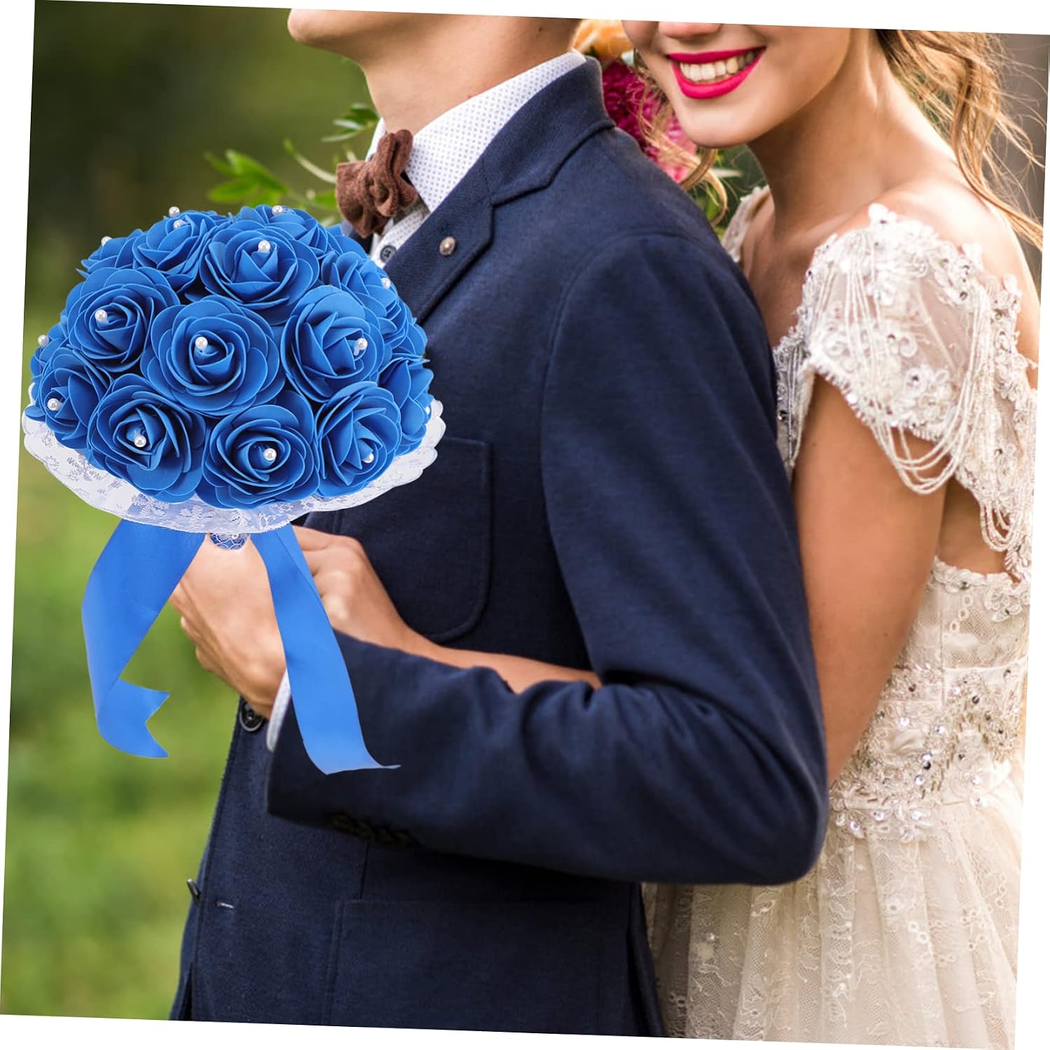OUNONA Bridal Flower Bouquets with Lace Decor Elegant Wedding Bouquet for Bride Bridesmaid Flower Girl for Romantic Wedding Decorations