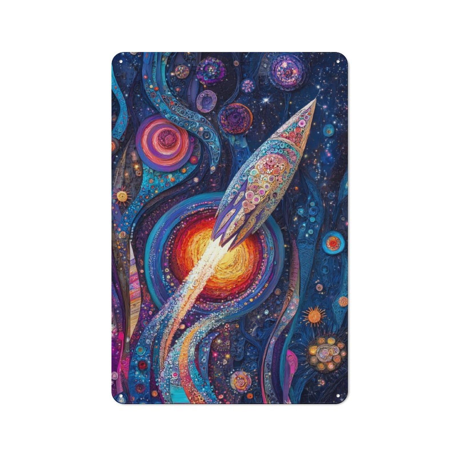 Junmoney Fantasy Rocket In Space Tin Wall Plaque 30X20cm With For Studio Or Craft Room, For Metal Sign Collectors, For Kitchen And Home Bar Decor