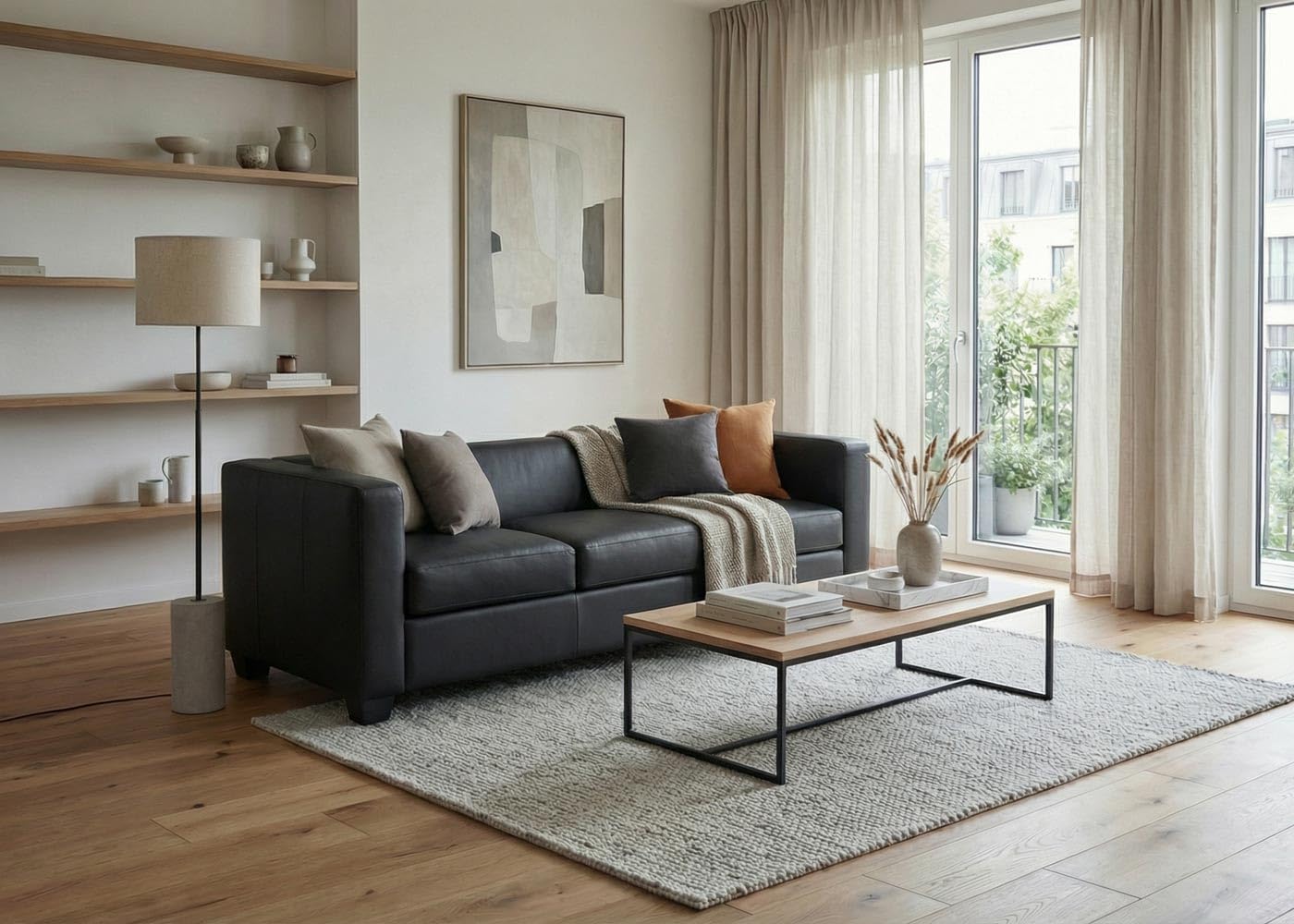Mendler Sofa 3-osobowa Lille-AM - skóra, czarna
