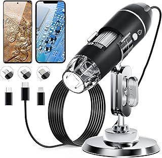 USB Digital Mikroskop, SKYBASIC handgeführte HD-Inspektionskamera mit 50- bis 1600-facher Vergrößerung und verstellbarem Ständer, 8 LED-Leuchten, kompatibel mit iOS- und Android-Geräten