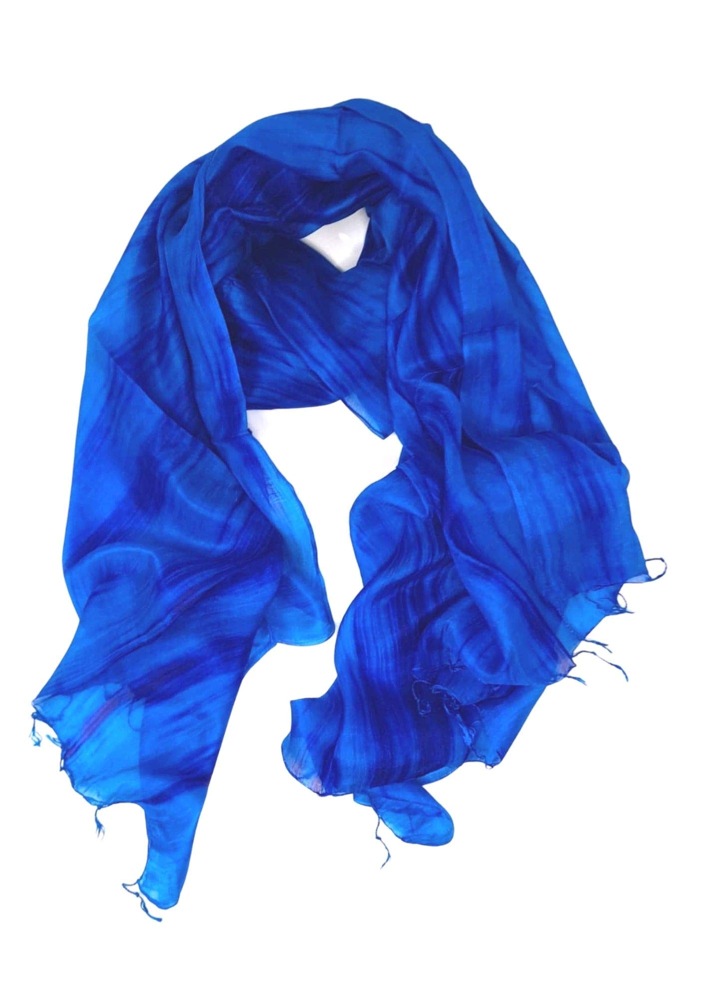 Millie & BooBlue Scarf 100% Pure Silk Scarf Woman's Scarves Shawl Wrap Hand Painted Blue Silk Scarf Handmade, Blue, 175cm x 80cm