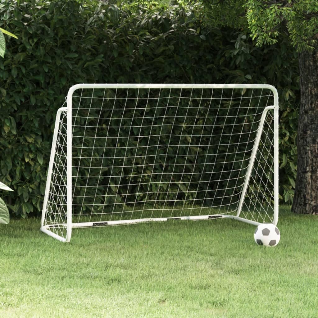 Portería de fútbol con red, color blanco, 180 x 90 x 120 cm, acero