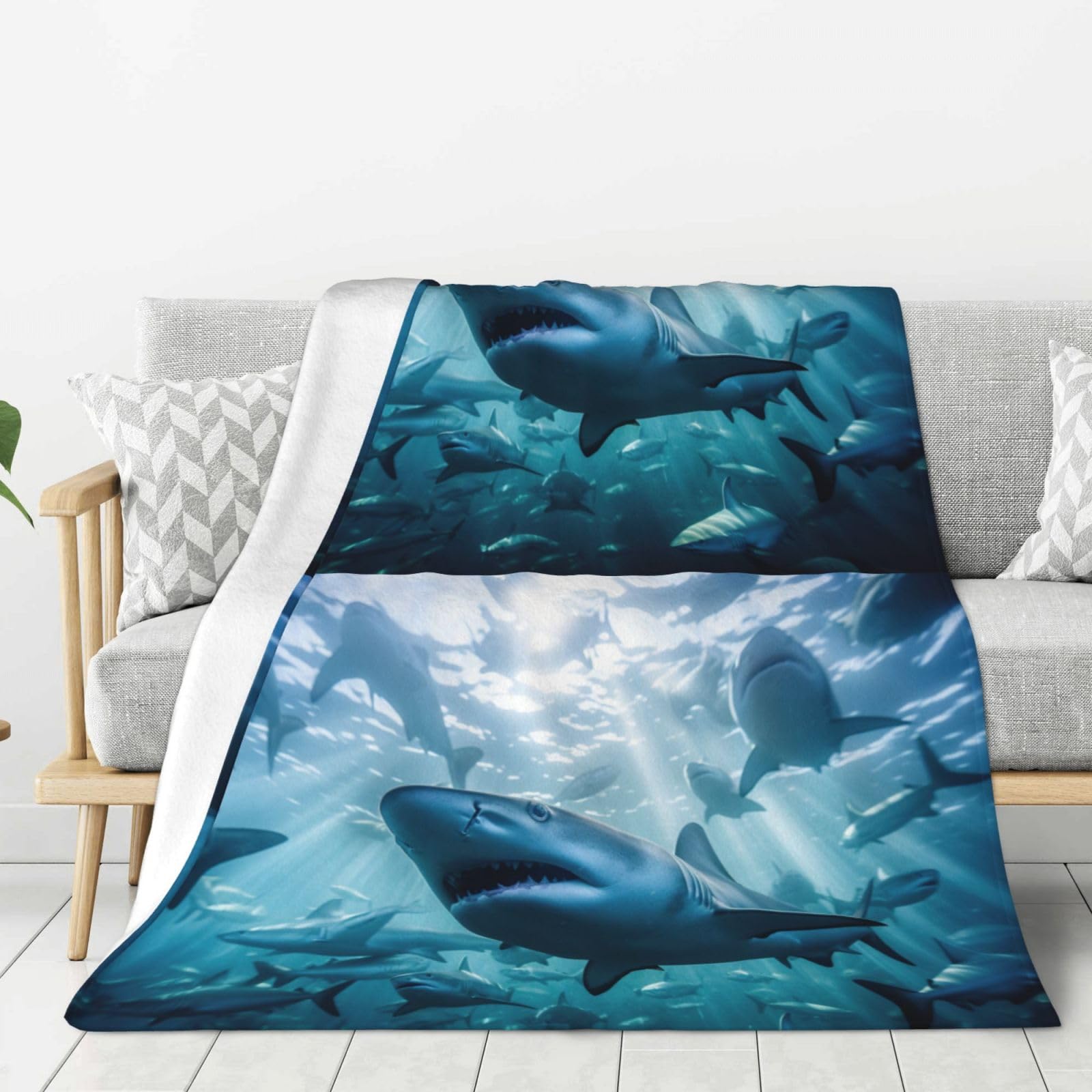 Plaid requin grand confort en flanelle douce pour canapé et longues nuits fraîches