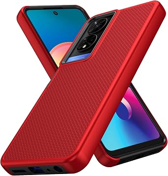 for TCL 50 XE Nxtpaper 5G Case with Tempered Glass Screen Protector, Dual Layer Heavy Duty Shockproof Protection Phone Case Cover for 50 XE 5G (Red)