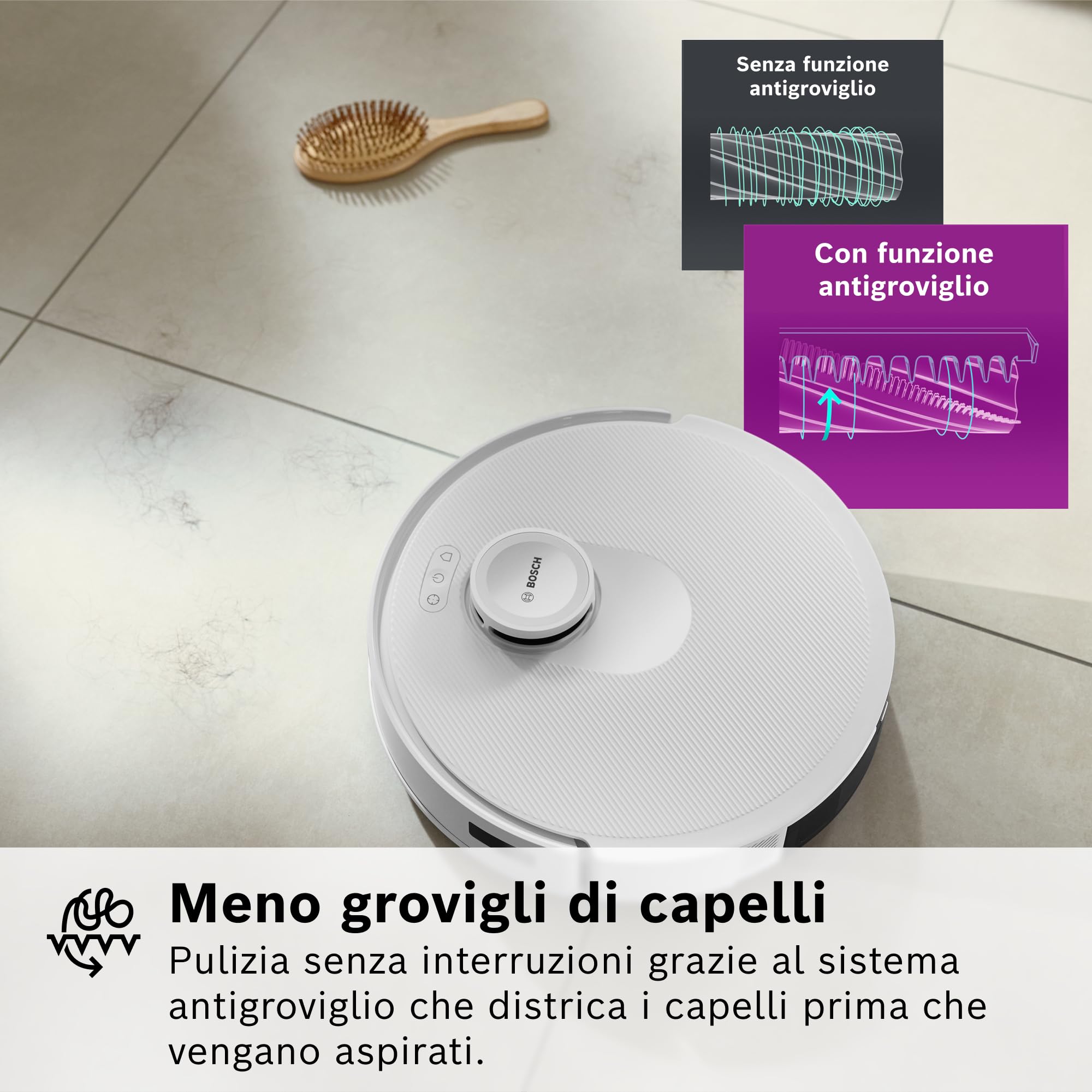 Bosch Spotless+Robot Aspirapolvere e Lavapavimenti,Potenza 11.000Pa,Panno Lavapavimenti Statico,Stazione di ricarica con autosvuotamento,Navigazione Infrarossi Smart Vision,AppBosch HomeConnect,Bianco