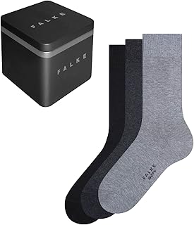 FALKE Men's Happy Box Plain Socks Breathable Cotton Reinforced Durable Men's Socks An Allrounder Business and Everyday Cotton Stockings Plain Multipack in Gift Box 3 Pairs