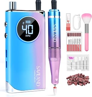 SAVILAND Electric Nail Drill: 40000RPM Nail Drill Professional with 56 Sanding Bands 12 Bits Sets, Rechargeable Nail File Ultra Power Machine for Acrylic Nails Gel Polishing Removing, Salon Home