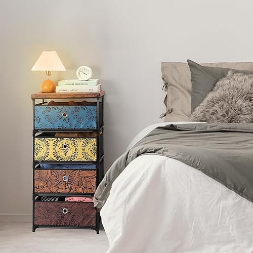 Miniatura 6 de HAITRAL Organizador de almacenamiento de ropa de 4 cajones, pequeño baúl de almacenamiento de tela con cajones, cómoda de fácil montaje y cómoda de