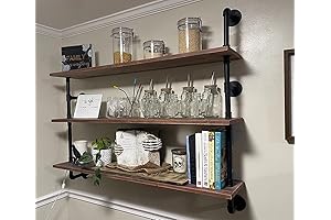 Industrial Wall-Mounted Pipe Shelf with Rustic Wood Plank