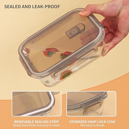 Miniatura 3 de Paquete de 5 recipientes de almacenamiento de vidrio, contenedor de alimentos de vidrio con tapa, lonchera, caja bento, caja de almacenamiento,