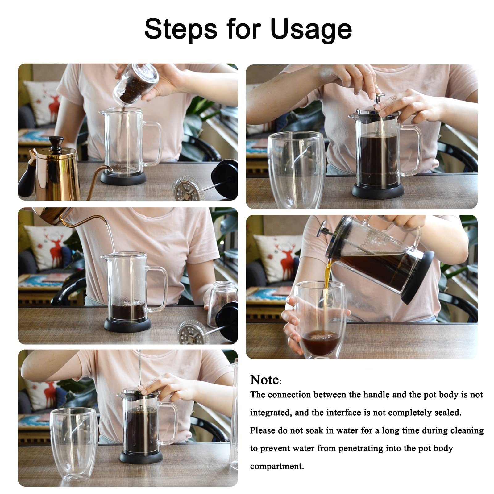 French Press Kaffeebereiter, 304 Durable Edelstahl Hitzebeständige Borosilikatglas Kaffeepresse Teepresse Mit 3 Filtern, Abnehmbar Leicht Zu Reinigen, Kaffeekanne Für Camping Reisegeschenke