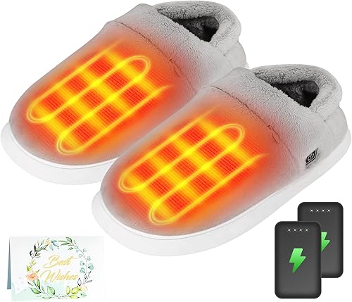 Pantuflas térmicas - Calentador de pies para hombres y mujeres, pantuflas de calefacción eléctrica con 2 baterías de 4000 mAh, 3 niveles de
