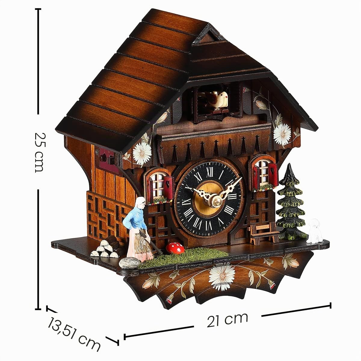 Kintrot Reloj de Cuco Tradicional de Madera de Cuarzo Hecho a Mano con 12 melodías