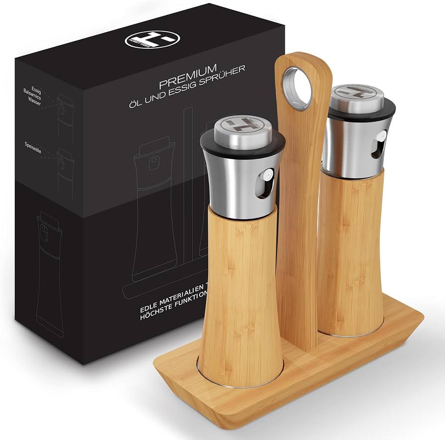 Homey Vibes Premium Bambus lsprher fr Speisel, spray bottle als Koch  Gadget, l Sprhflasche, l Sprher als Kchenhelfer, lspray zum Kochen, l  Spray, Oil Sprayer, Olivenl Spray (2) : Amazon.de: Kche, Haushalt