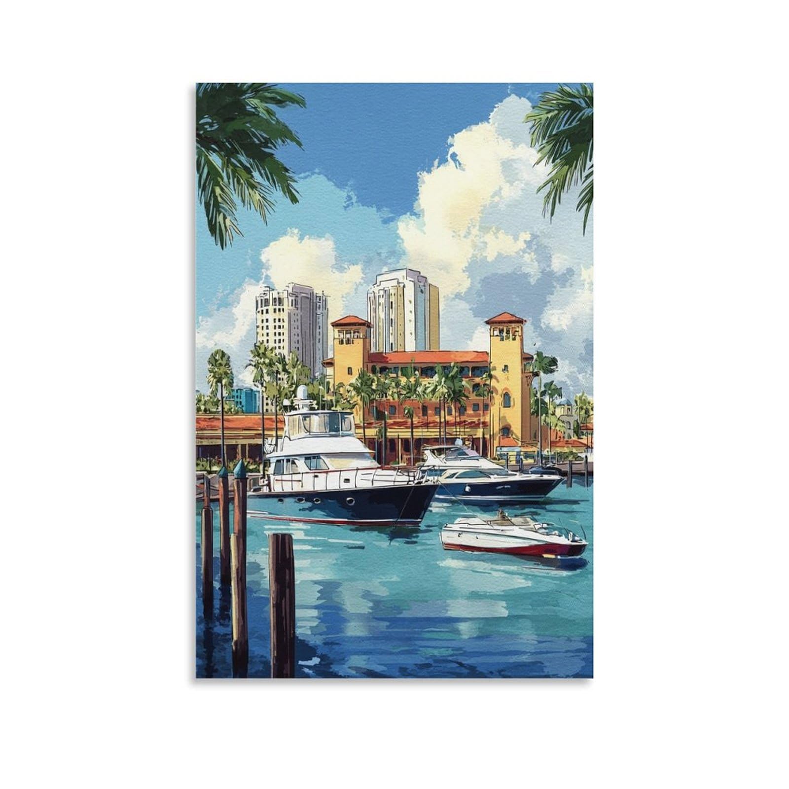 Fort Lauderdale Poster 24x36inch(60x90cm) Vintage Watercolor Canvas Art