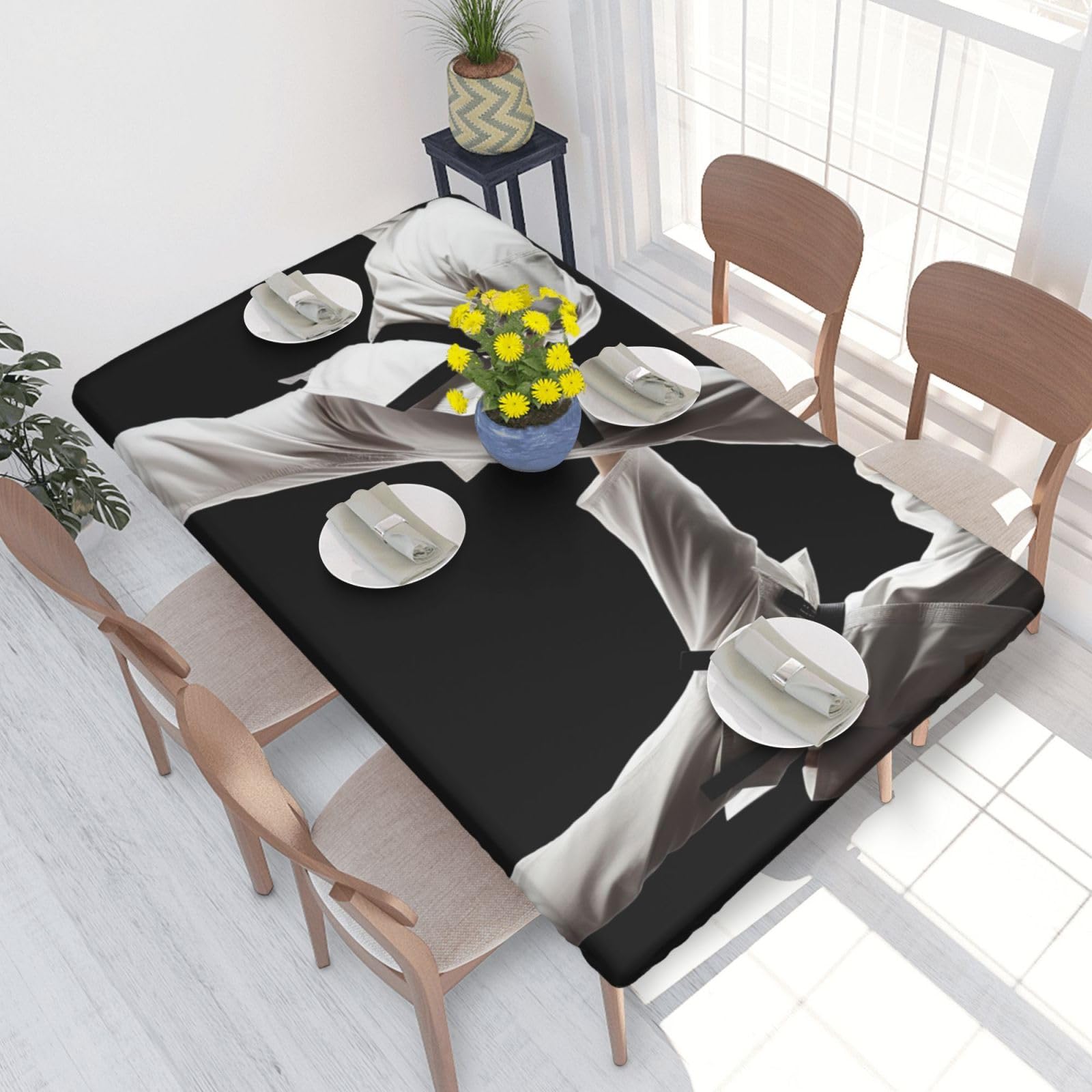 WPKJU Taekwondo Martial Arts prin Printed Tablecloths 4ft Rectangular Table Covers Washable Polyester Decorative Table Cloth for Dining Table Picnic Wedding