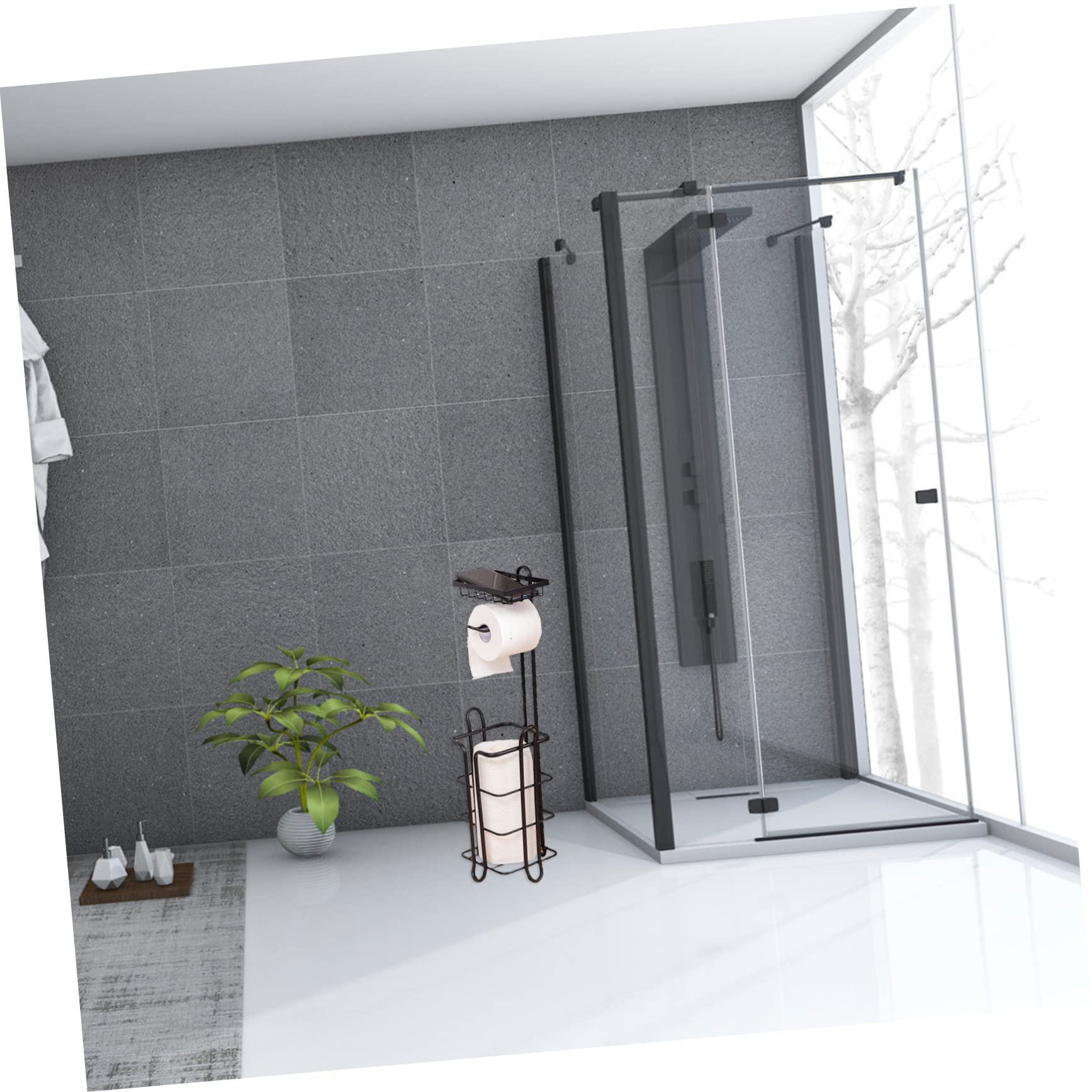 Uonlytech Portarrollos Estructura Resistente y Hierro Negro Vertical para Hierro Negro Diseño de Múltiples Capas Papel Higiénico para Baño y Cocina
